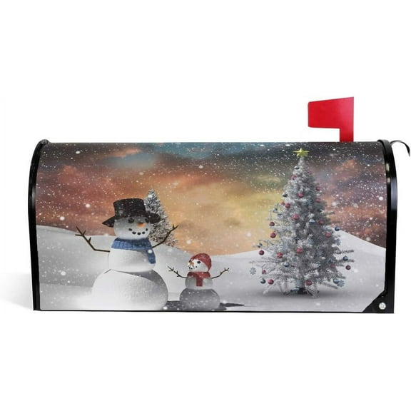 Snowy Snowman Christmas Tree Magnetic Mailbox Cover MailWraps Garden Yard Home Decor for Outside Oversized-25.5" x20.8"