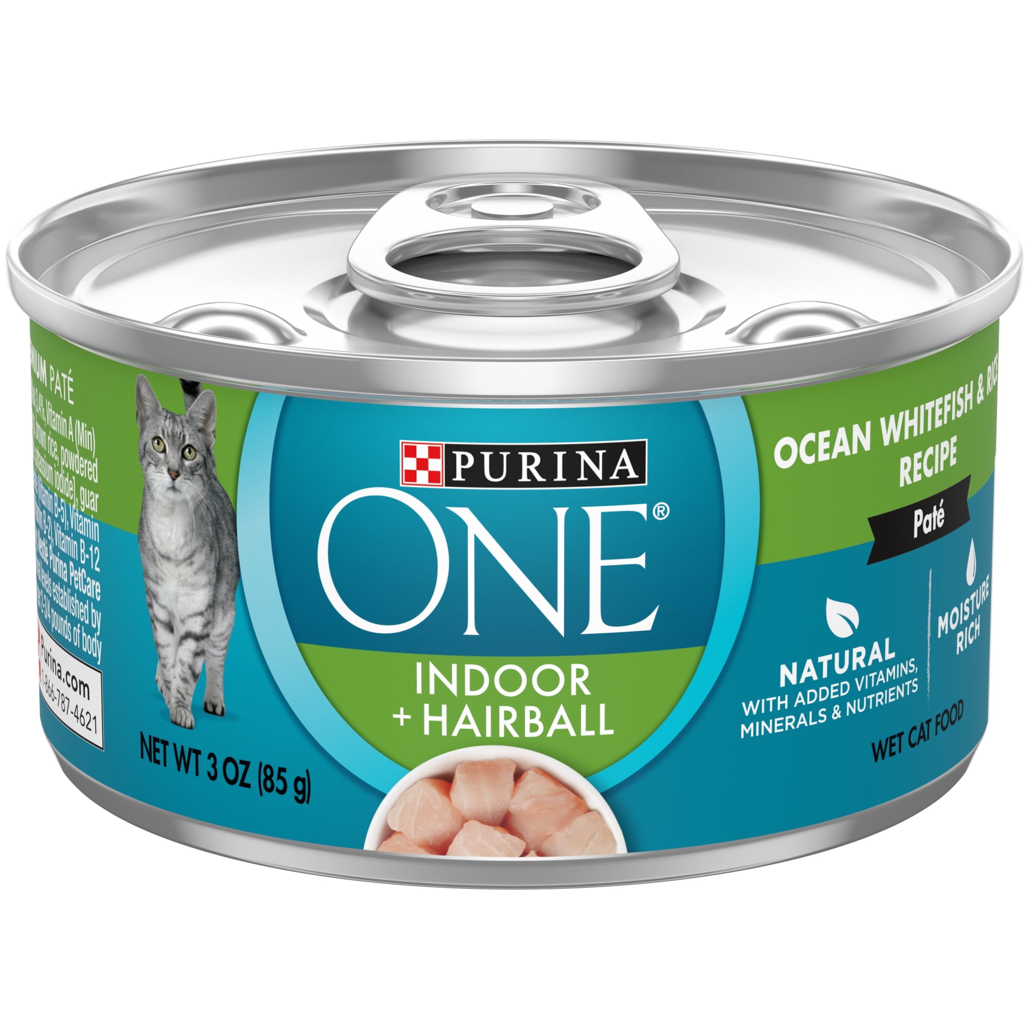 Purina One Indoor Hairball, Ocean Whitefish Rice, Wet Cat Food, 3 oz Cans, 12 Pack
