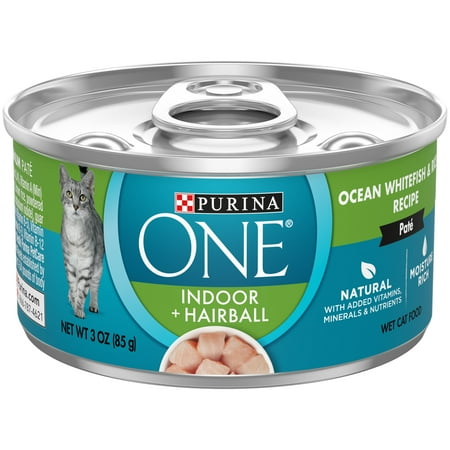 Purina One Indoor Hairball, Ocean Whitefish Rice, Wet Cat Food, 3 oz Cans, 12 Pack
