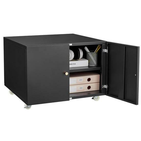 Towallmark 17.7" Metal Printer Stand With Storage, Mobile Rolling Printer Cart With Adjustable Shelf, Lockable Office Organizer For 3D/Inkjet Printers, Black