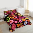 thumbnail image 3 of Feelyou Groocy Daisy Flower Queen Comforter Set, Black Pink Bedding Comforter Set, 3pcs, 3 of 8