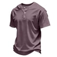 thumbnail image 2 of LTTVQM Men's Tee Henley Neck Three Button Short Sleeve Blouse Soft Light Travel Daily Casual Tops Light Purple 2XL, 2 of 5