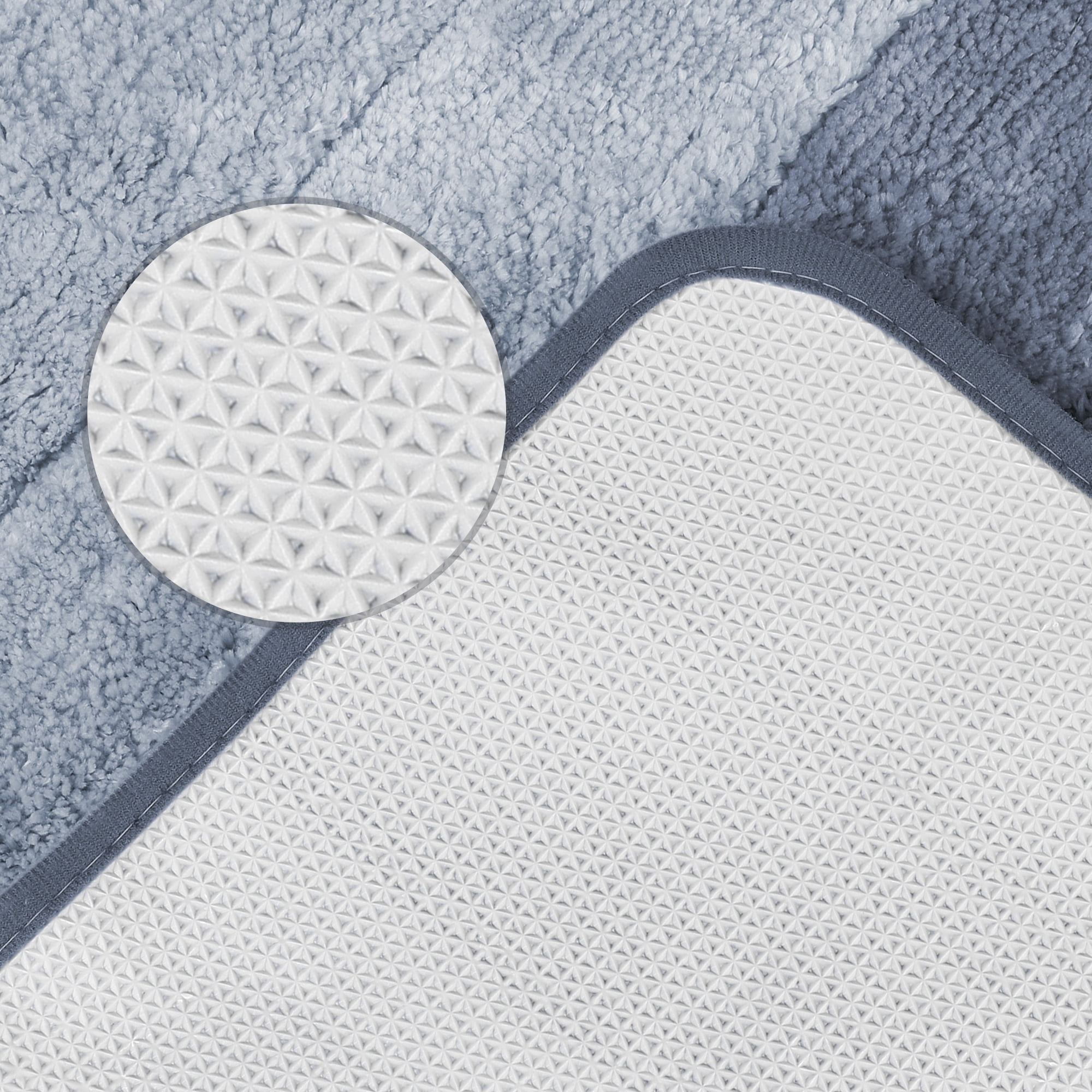 Unique Bargains Plush Gradient Striped Bath Rugs Microfiber Shaggy Mat with TPR Backing Blue 16" x 24"