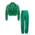 thumbnail image 4 of Miutii Kids Boys Girls Jazz Hip Hop Dance Outfits Metallic Turn Down Collar Jacket with Pants Set Street Dancewear Green 12, 4 of 5