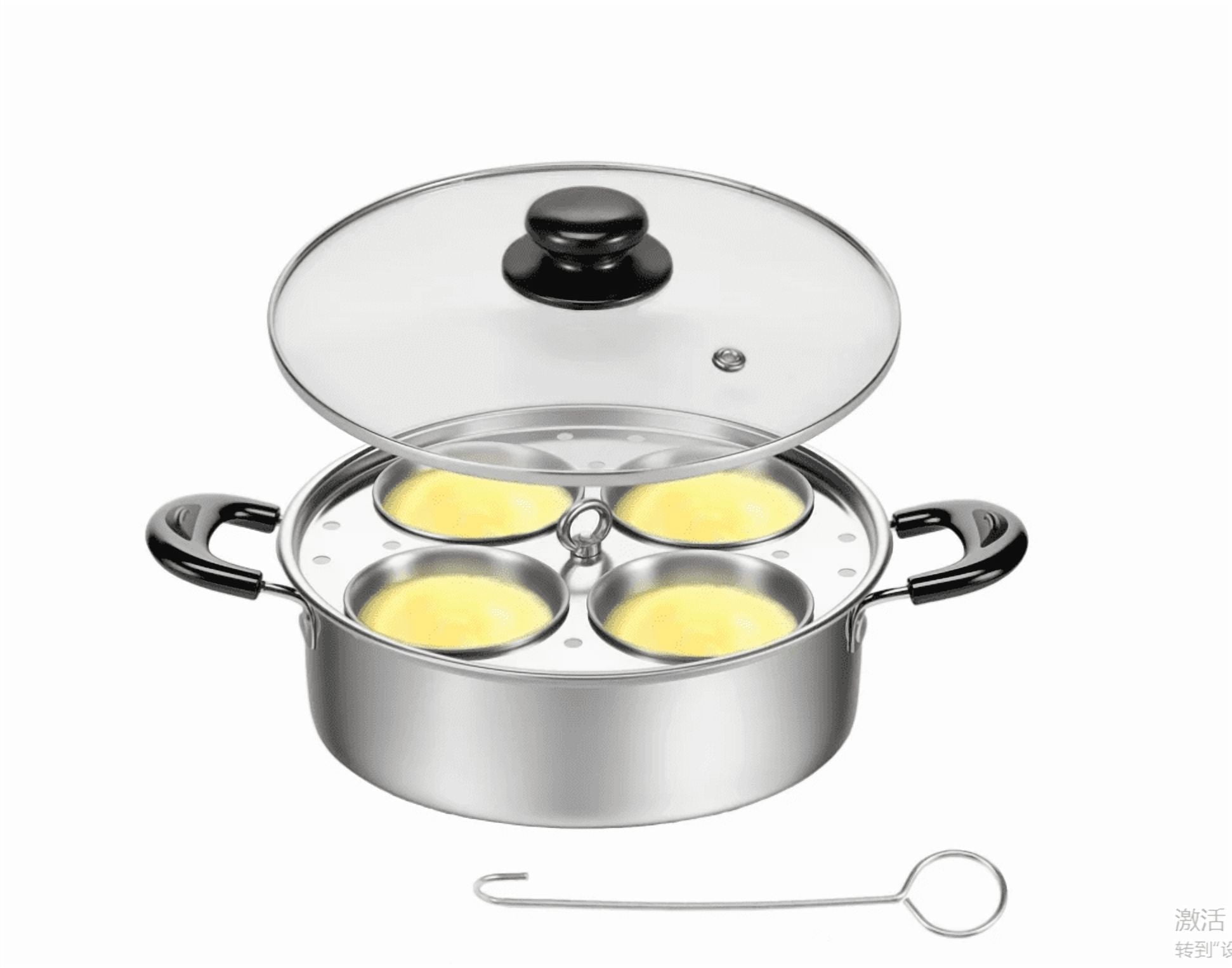 Egg Poacher Pan Nonstick 4 Eggs, Stainless Steel Poached Egg Maker Pot Egg Poaching Pan, Poached Egg Cooker Pot Multipurpose Stovetop Egg Poacher Pot for Multiple Stove Types