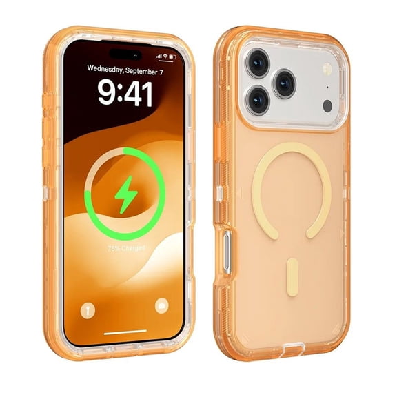 Wireless Charging Transparent Shockproof Case for iPhone 17 Pro Max - Orange