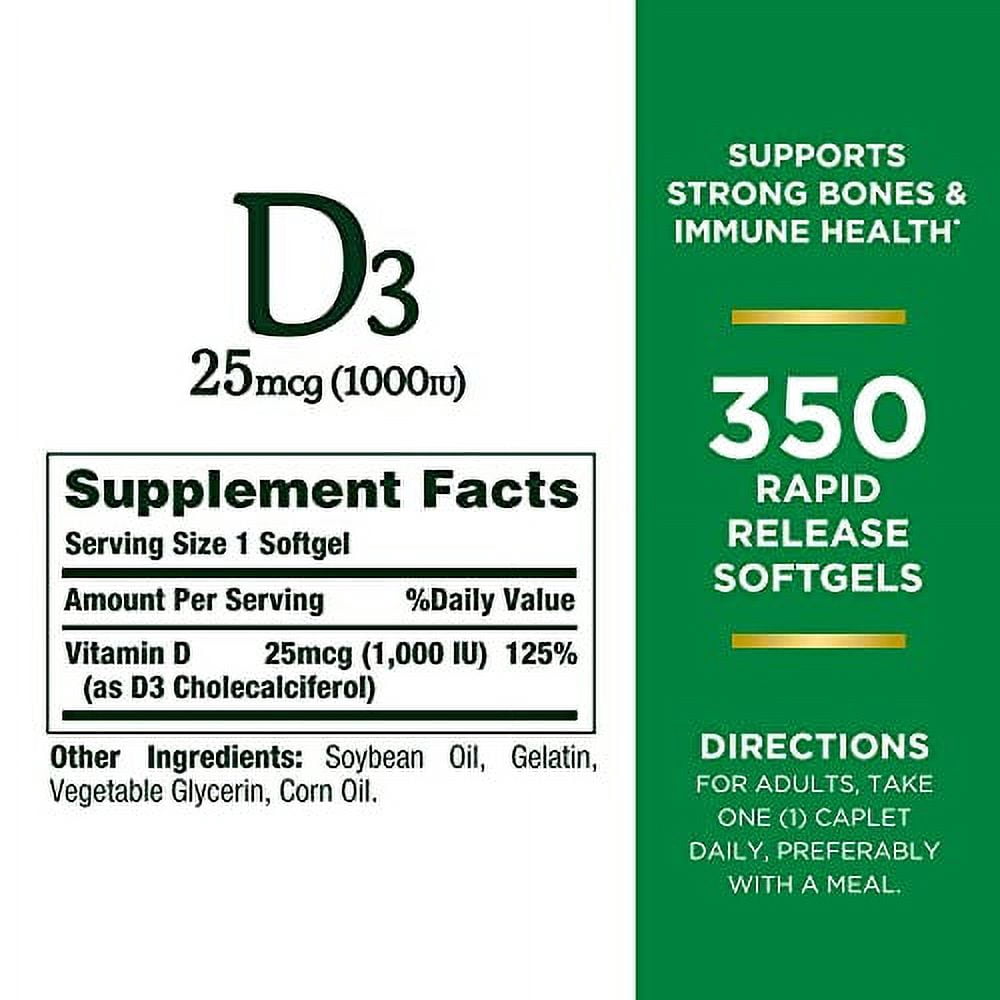Nature's Bounty Vitamin D3 1000 IU Softgels, 350 Count