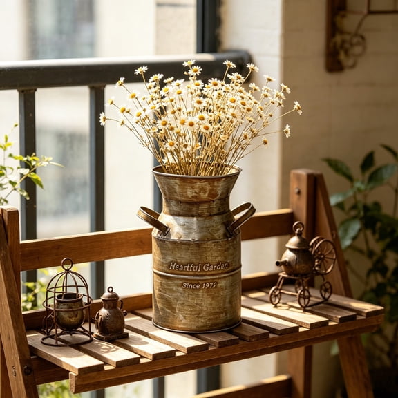Cheapark Vintage Iron Milk Can Shaped Vase For Fresh And Artificial Flower Arrangement Gift