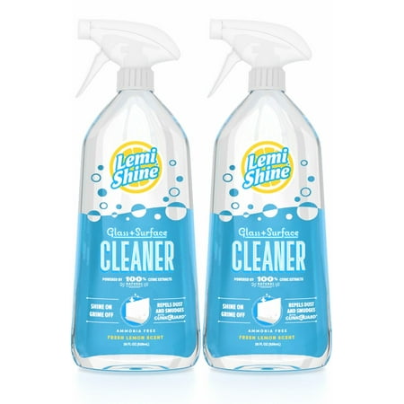 (2 Pack) Lemi Shine Glass + Surface Cleaner, Fresh Lemon Scent, Multi-Purpose Cleaner Powered By Natural Citric Extracts, 28 fl