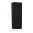 thumbnail image 4 of Dtwnek Double Door Cloth Storage Cabinet with Rod and 2 Drawers and Metal Handle, Perfect for Living Room, Bedroom, Black, 4 of 7