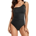 thumbnail image 6 of Gibobby One Shoulder One Piece Swimsuits for Women Tummy Control Modest Bathing Suits Full Coverage Slimming Swimwear Summer Beach Outfit(Dark Gray,L), 6 of 9