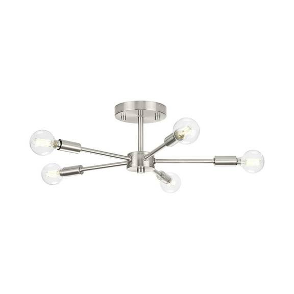 Delayne Collection Five-Light Mid-Century Modern Brushed Nickel Semi-Flush Mount Light