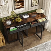 NARTRU 72.4 Large Double Dog Crate Kennel Furniture with Divider and 2 Drawers for 2 Medium or Large Dogs Indoor, Brown+Black