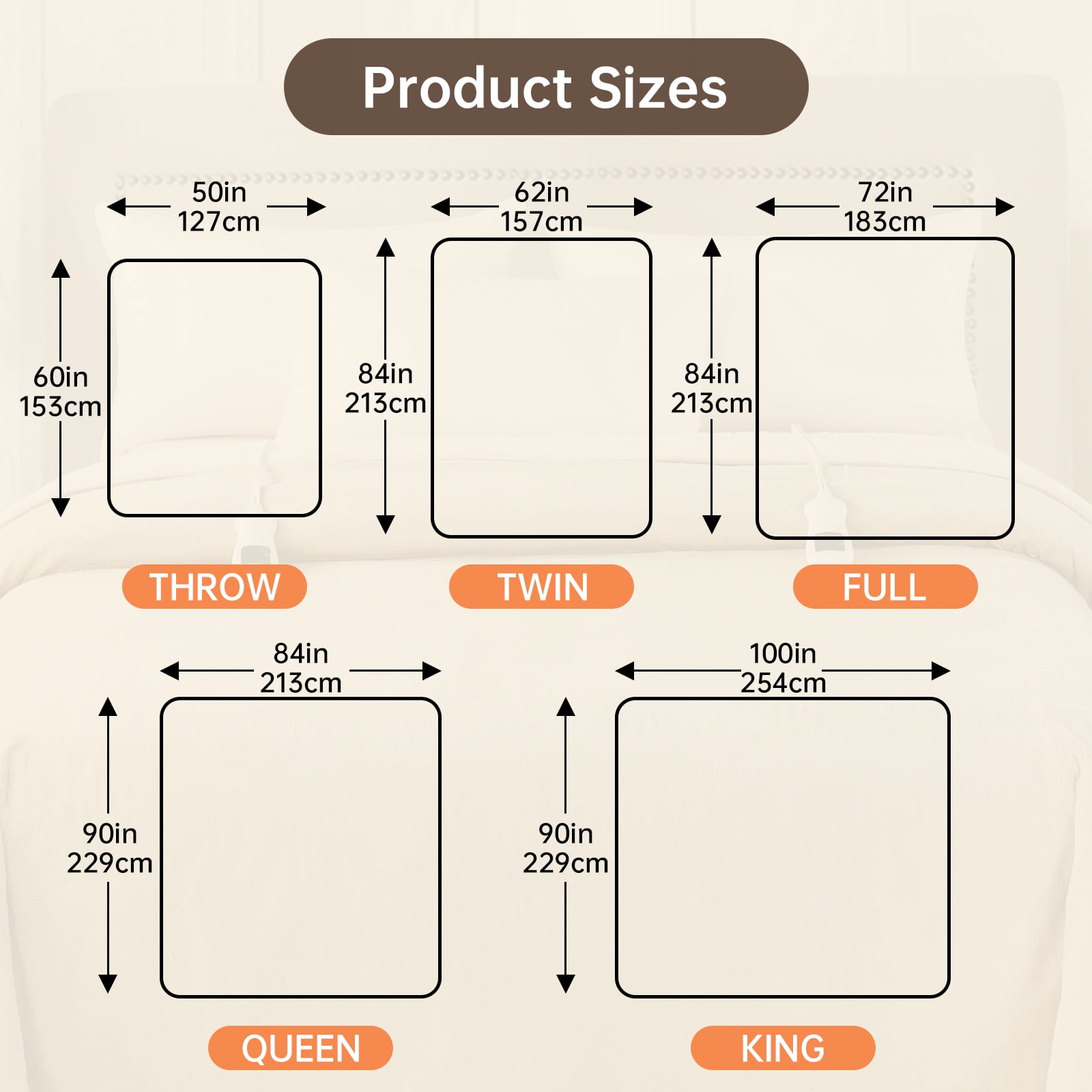 Heated Blanket Throw Size, Washable Heated Throw Blanket Electric, Electric Throw Blanket, Camel, 50" x 60", Blanket Warmer Heating blanket Heat Warming Blanket Electric Blanket Throw Heater