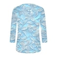 thumbnail image 6 of Qingpeng Plus Size 3/4 Length Sleeve Shirts for Women Floral Print Basic Tees Slim Fit T Shirt Crew Neck Crop Tops Size S-3XL, 6 of 8