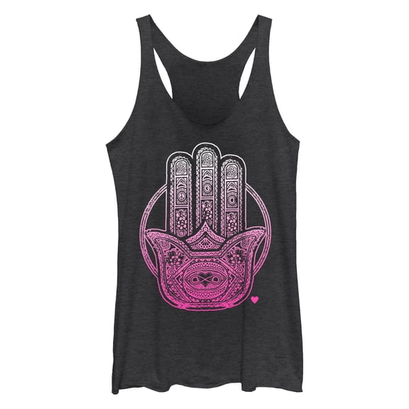 Women's CHIN UP Henna Hamsa Racerback Tank Top Black Heather Medium