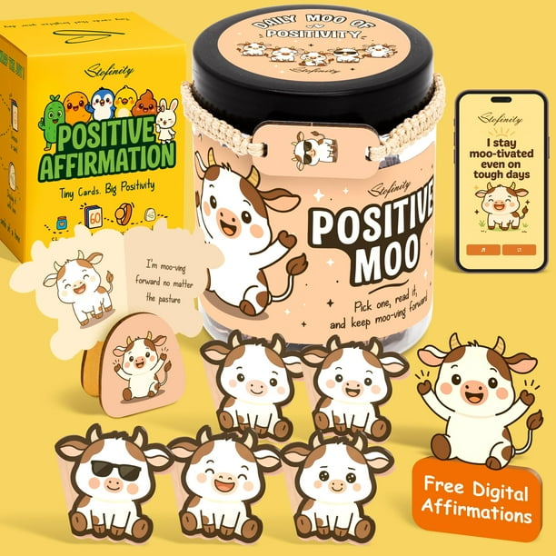 Tarro de Afirmaciones Positivas Stofinity Vaca Moo con 60 Cartas