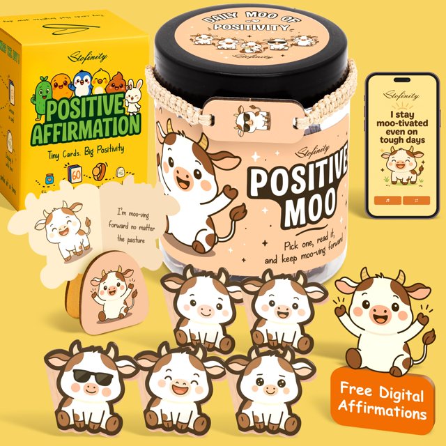 Tarro de Afirmaciones Positivas Stofinity Vaca Moo con 60 Cartas