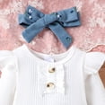 thumbnail image 5 of XUELUO Baby Girls Outfit Sets Long Sleeve Ruffle Bow Bodysuit + Pants + Headband 3-Piece Early Spring Soft Daily Clothes, 5 of 9