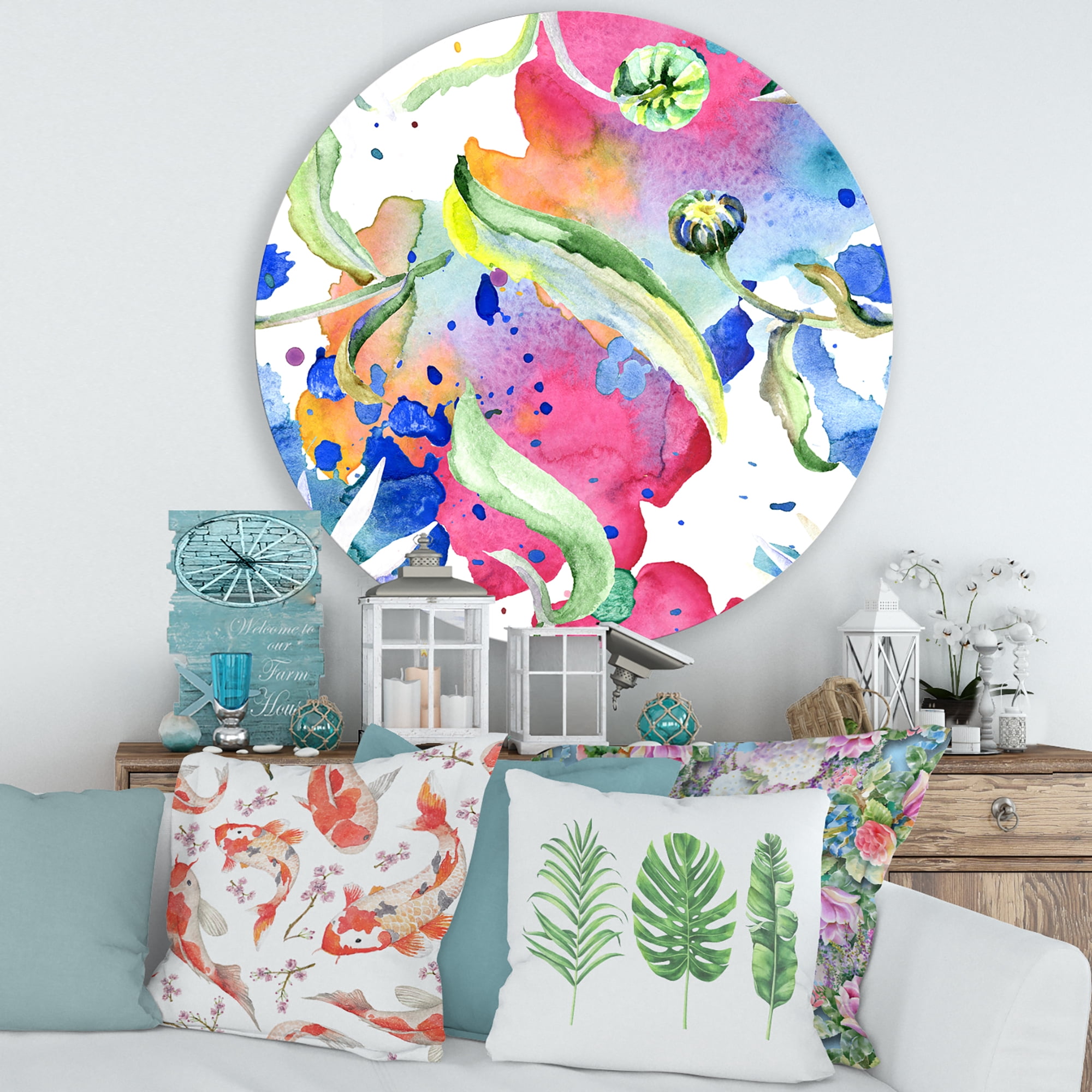 Designart 'Iridiscent Colorful Daisy Flowers' Transitional Circle Metal Wall Art 29x29 - Disc of 29