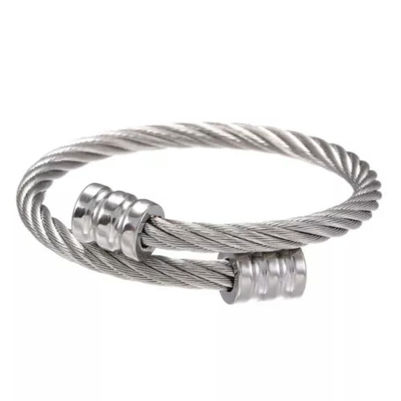 EOEMY Luxury 3Pcs/Set Charm Gold Men Stainless Steel Roman Numeral Bracelets Jewelry-Silver Winding Bangle
