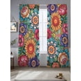 thumbnail image 2 of Boho Teal Flower Sheer Curtains 84 Inch Length 2 Panels Set Window Treatments, Spring Bohemia Chic Red Yellow Floral Rod Pocket Semi Curtains for Living Room/Bedroom/Kitchen Décor, 104"W x 84"L, 2 of 7