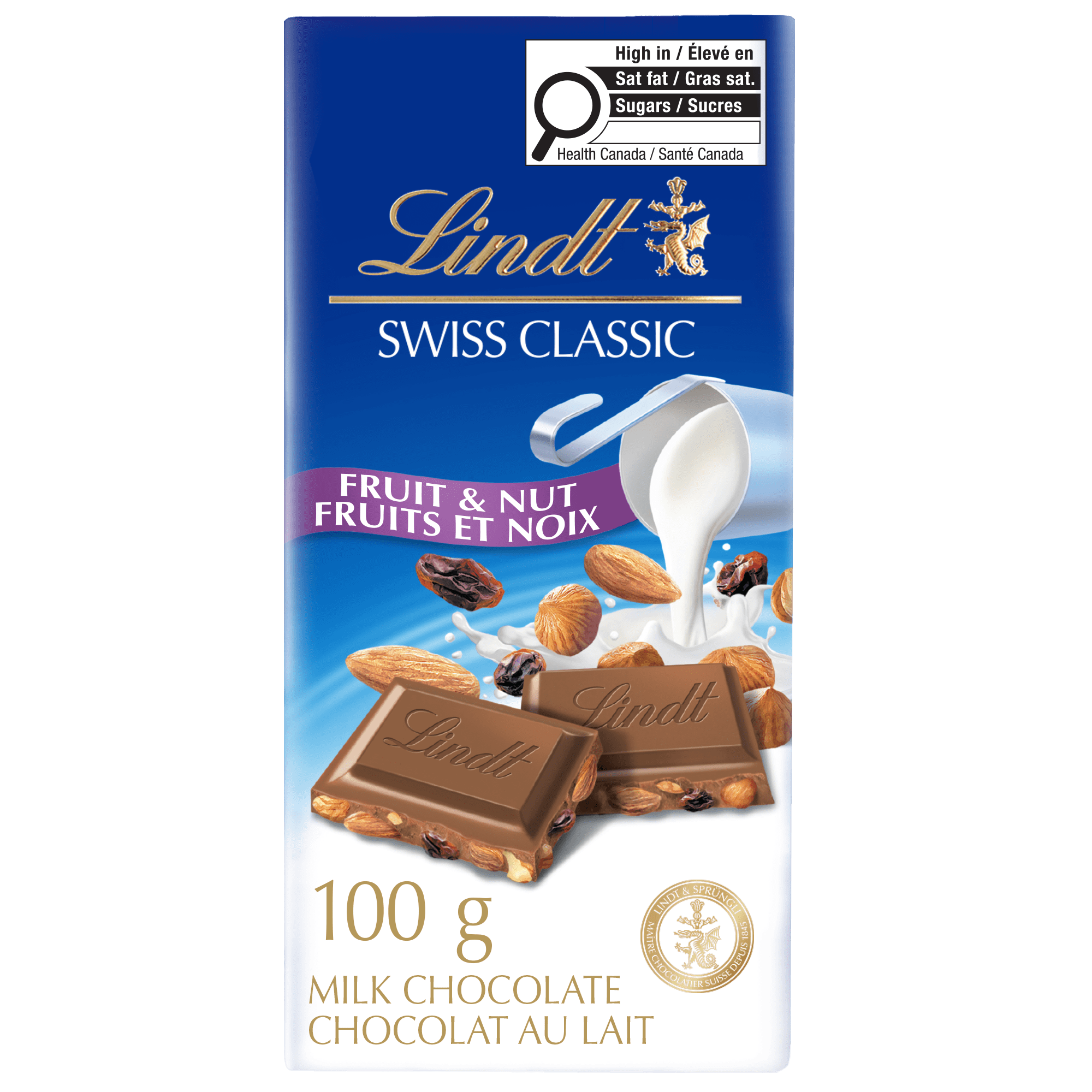 Chocolat au lait avec fruits et noix Lindt SWISS CLASSIC – Barre (100 g)
