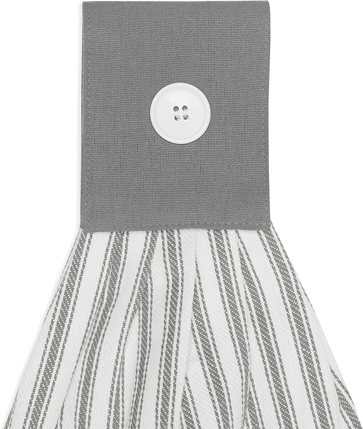 Alloy Gray and White Ticking Stripe Hanging Kitchen Dish Hand Towel Cotton with Button Accent, Set of 2