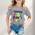 thumbnail image 2 of BOOMNY Girls T-Shirts Celebrate 100 Days Of School Letter Printed Short Sleeve Crew Neck Lightweight Loose T Shirt Comfy Girls Dailywear 3-4 Years, 2 of 4