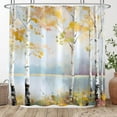 thumbnail image 3 of Fall Birch Tree Shower Curtain Abstract Aesthetic Oil Painting Shower Curtains for Bathroom Waterproof Fabric Pretty Autumn Nature Forest Art Bath Curtain Decor with Hooks (Yellow, 72" x 72"), 3 of 6