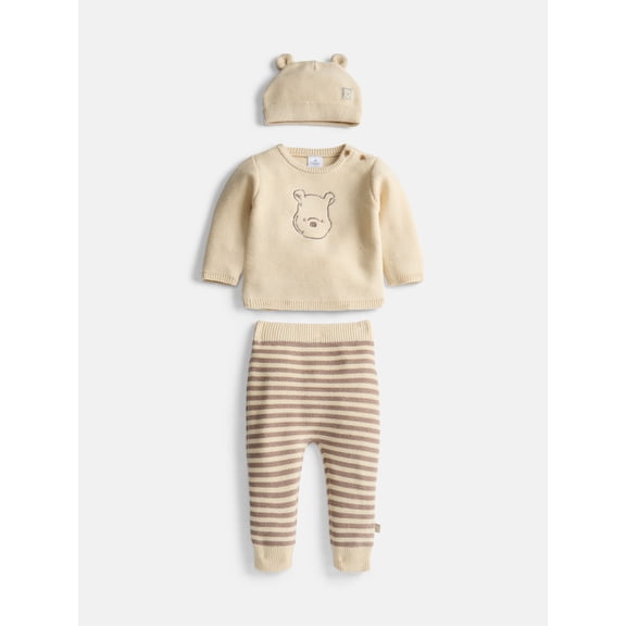 Disney Baby Wishes Dreams Winnie the Pooh Crewneck Sweater, Pants and Hat Set, 3 Piece, Sizes 0/3M-18M