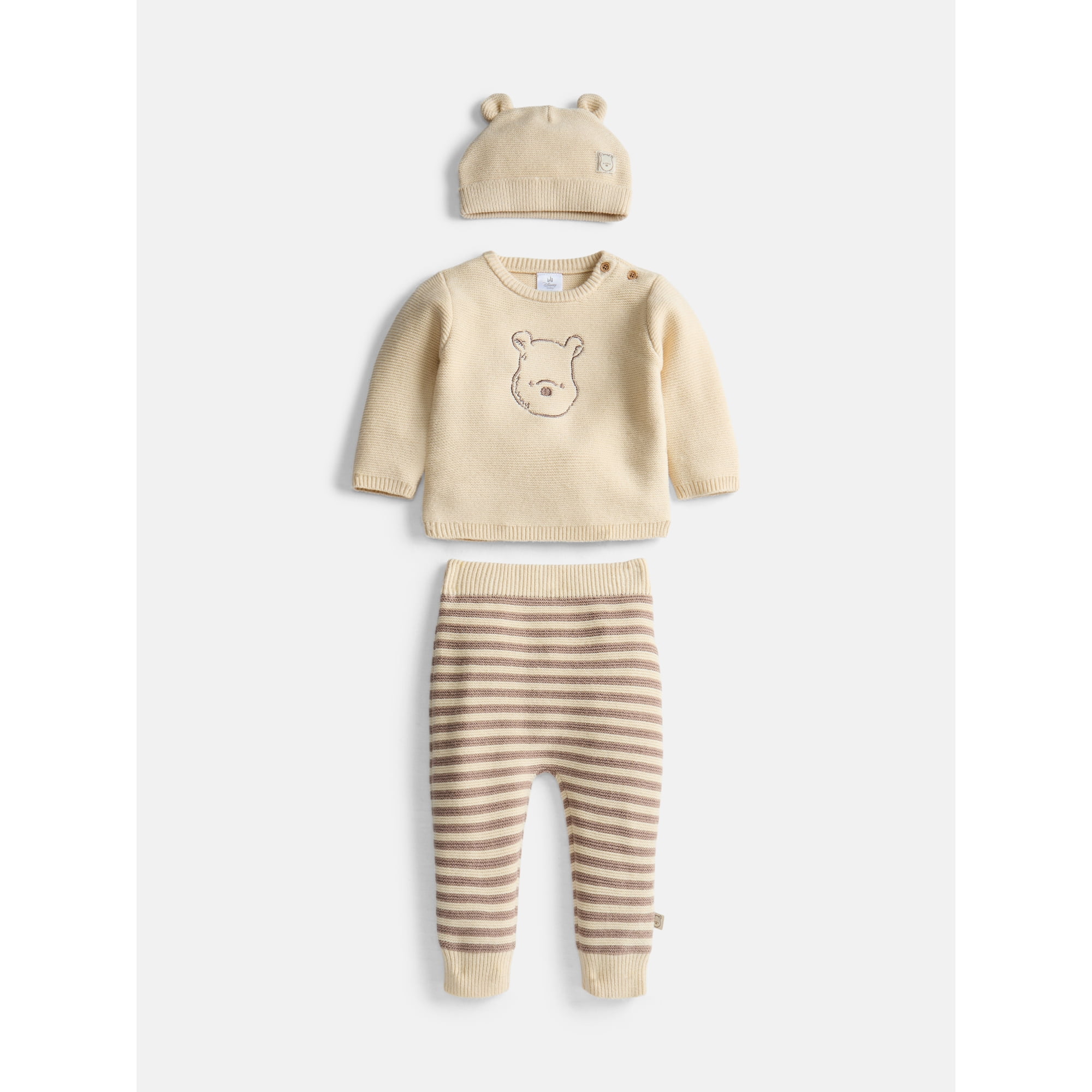 Disney Baby Wishes + Dreams Winnie the Pooh Crewneck Sweater, Pants and Hat Set, 3 Piece, Sizes 0/3M-18M