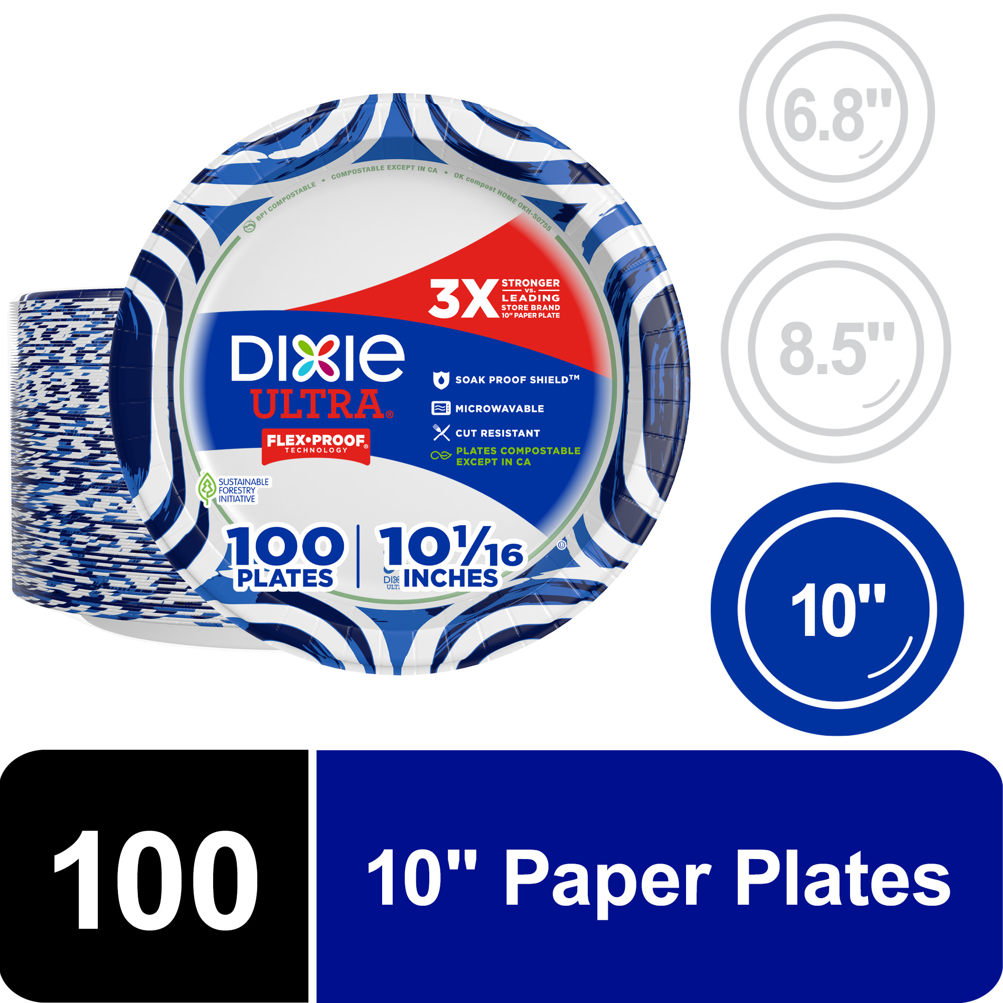 Dixie Ultra Disposable Paper Plates, 10", Multi-Color, 100 Count photo 1