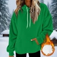 thumbnail image 6 of Women's Flannel Hooded Sweatshirt, Drop Shoulder Oversized Pullover, Soft Brushed Fleece Hoodie, Casual Loose Fit Sweater, Solid Color Lounge Hoodie for Women Green XL, 6 of 7