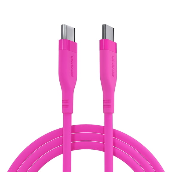 Powertek 6ft USB-C to USB-C Cable, Pink, Neon Silicone, Fast Charging, Durable Charging Cord with Consistent Data Transfer