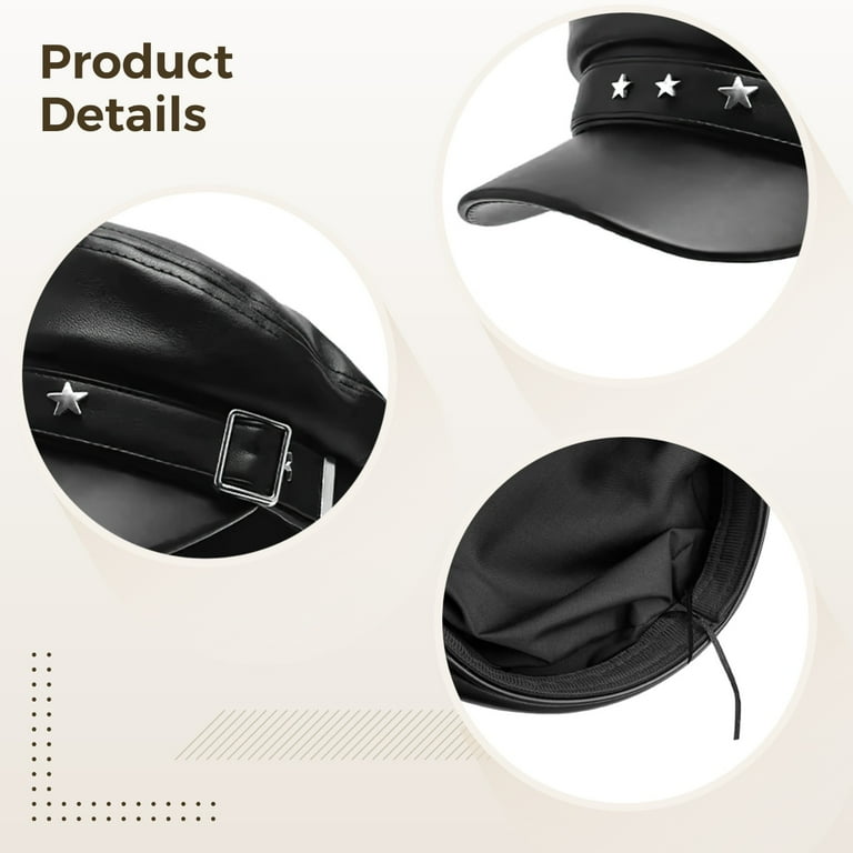 PU Leather Cap with Star Studs – Adjustable Baker Hat for 