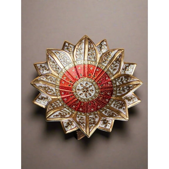 white marble hand painted lotus urli bowl for home décor/ gift item