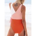 thumbnail image 2 of Traje de baño cruzado de una pieza para mujer Traje de baño con lazo lateral y bloques de color (Naranjablanco S), 2 of 4