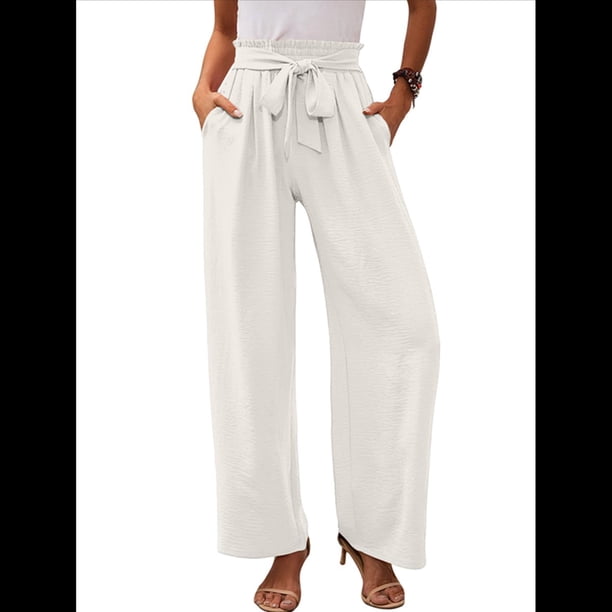 Pantalones de Salón Anchos para Mujer con Bolsillos, Cintura Alta, Ajustables, con Nudo y Holgados. XXL