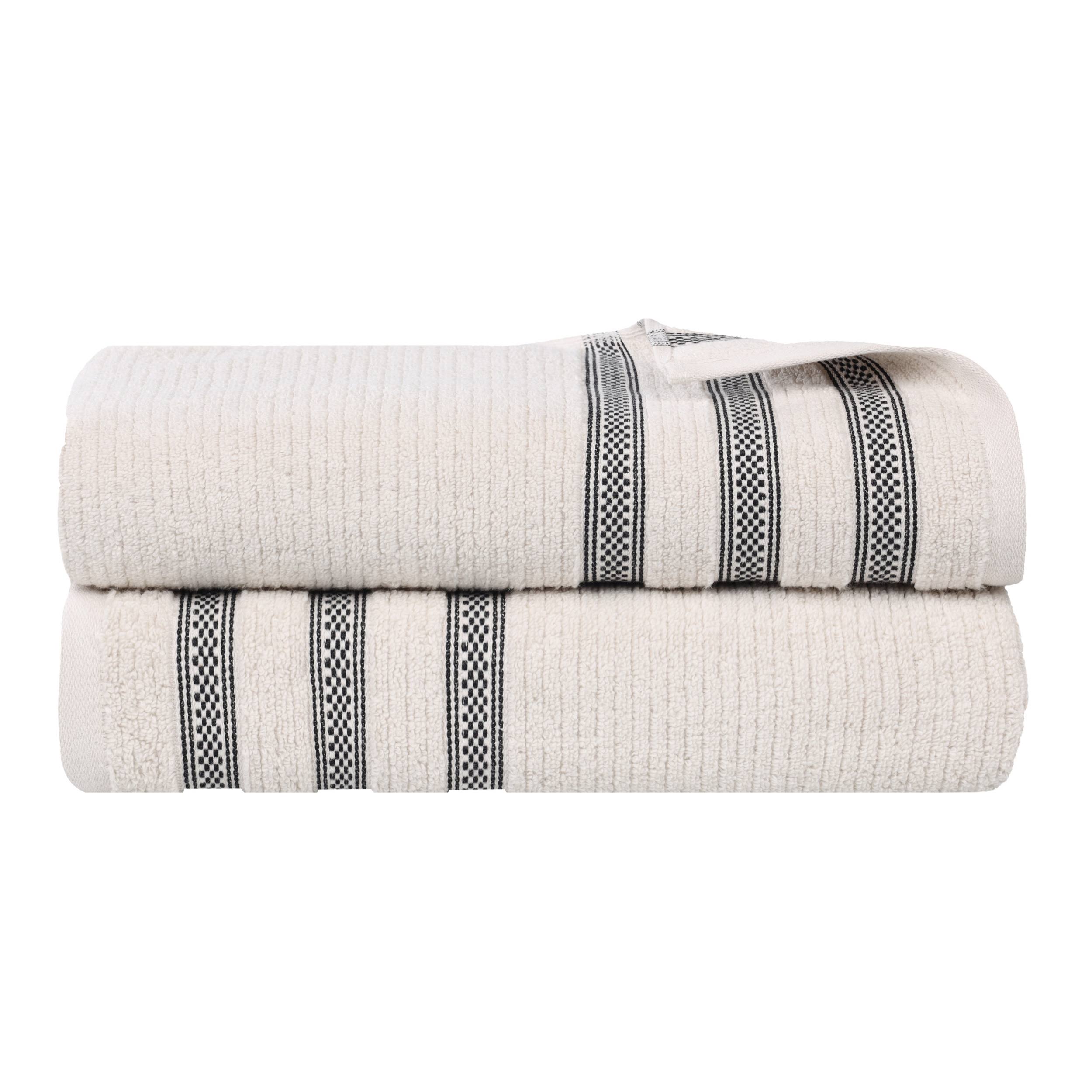 Superior Zero Twist Cotton Ribbed Geometric Bath Sheet Set of 2, Ultra Soft Quick Dry, Stone
