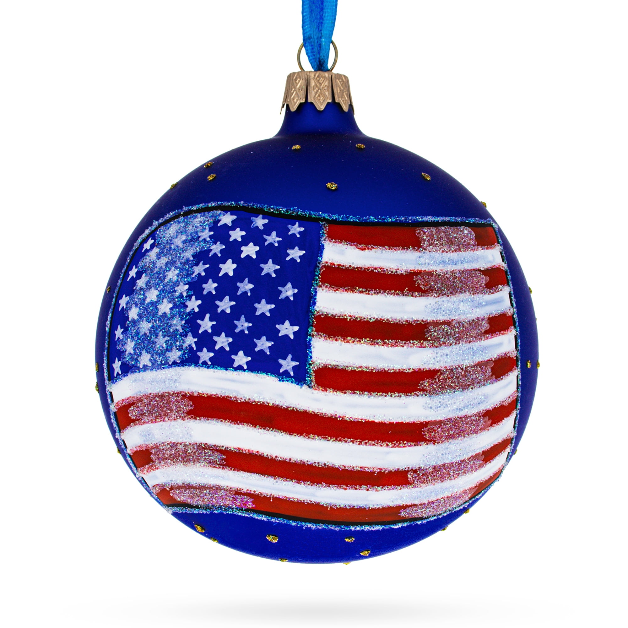 BestPysanky Flag of United States of America on Blue Glass Ball ...