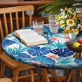 thumbnail image 5 of 52 Inch Blue Round Table Protector for Kitchen,Palm Leaves Table Cloth Round Cover with Elastic Edge，Waterproof Picnic Circle Tablecloth for Dinner, Outdoor, Party, Camping, BBQ, 5 of 6