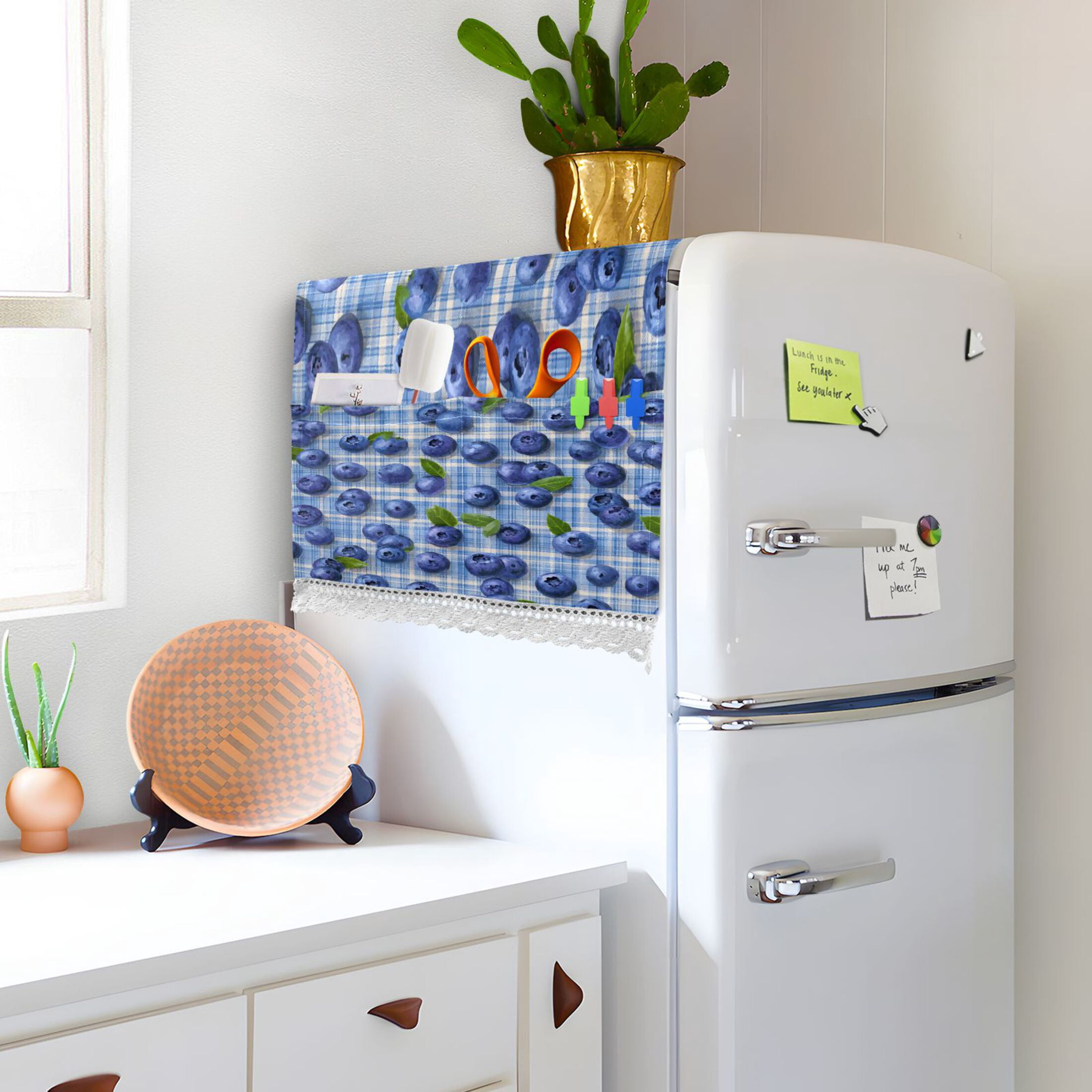 Wobogo Blueberry Gingham Washing Machine Cover Dustproof Washer Dryer Cover Waterproof Laundry Room Decorative Protector