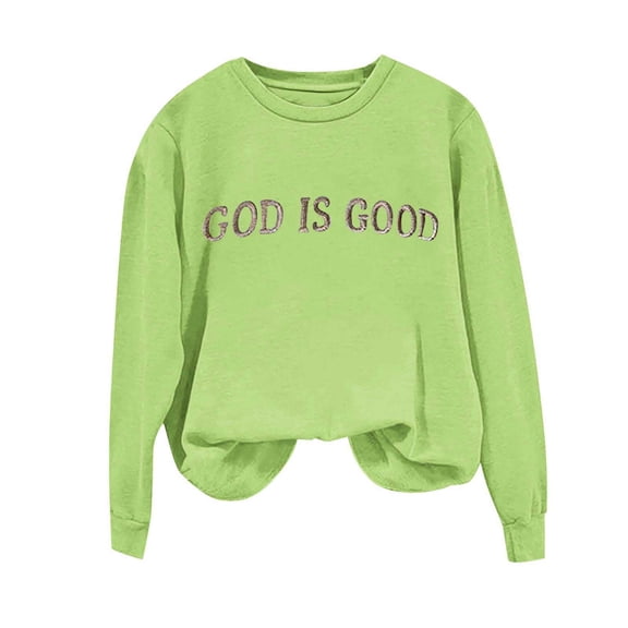 Kezqiaxn Sweatshirt for Women Fashion Letter Print Long Sleeve Casual Pullover Tops Fall Crew Neck Sweatshirts Womens Clothes Green S