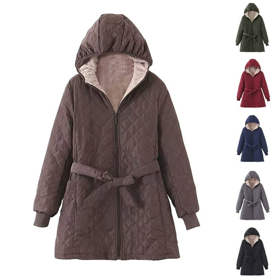 Elainilye Fashion Lightweight Jacket Women Long Sleeve Solid Hooded Coat Pocket Long Cotton Coat Parka Overcoat,Red