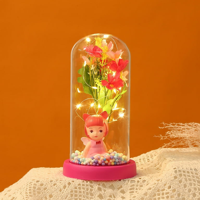 Valentine's Day Gift Light UP Flower Cute Cartoon Girl Decoration Glass  Cover Ornaments Creative Luminous Glass Cover Ornaments 