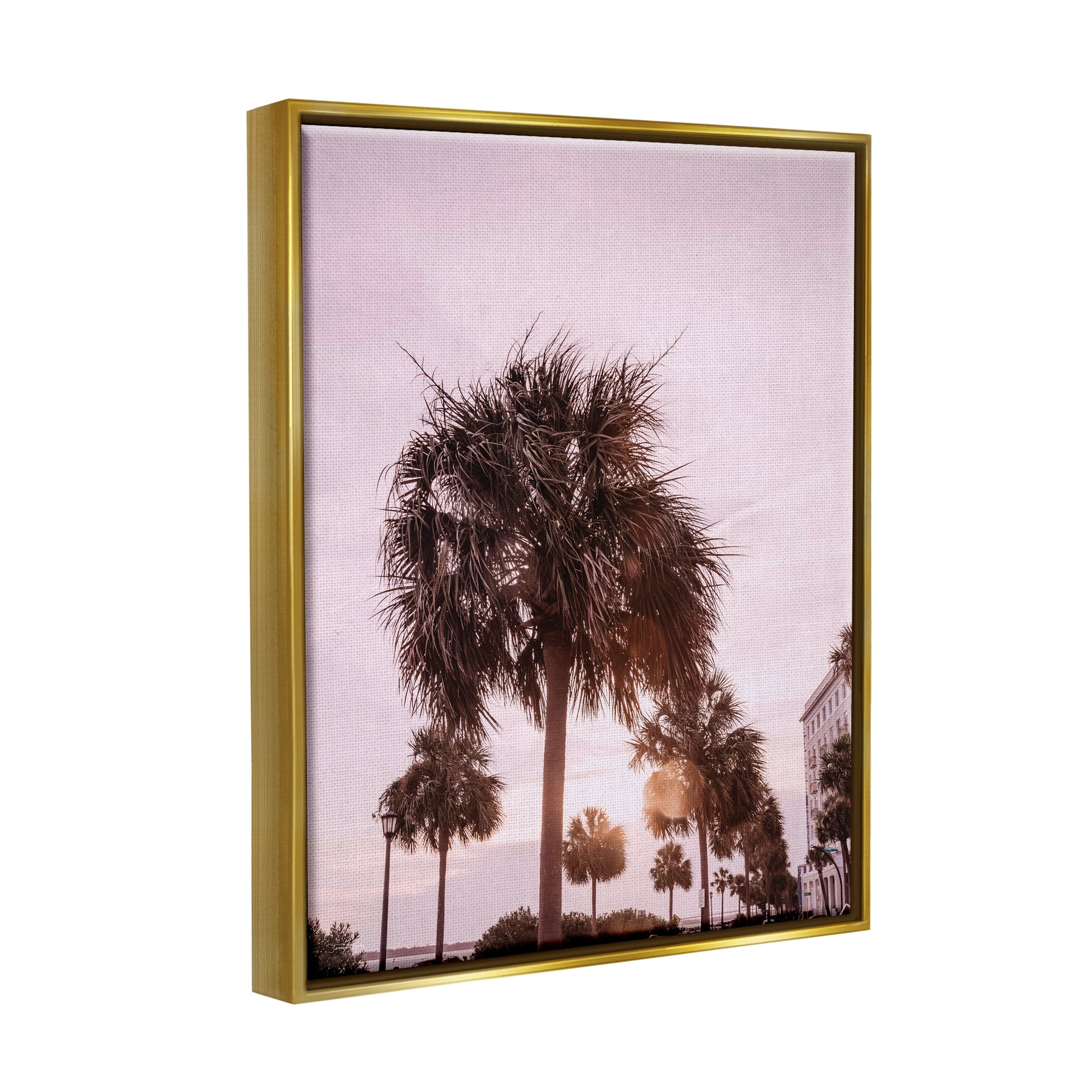 Stupell Industries Tropical Palm Tree Summer Vacation Resort Photography Photograph Metallic Gold Floating Framed Canvas Print Wall Art, Design by Jennifer Rigsby