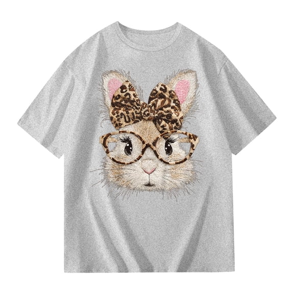 Kids Easter Bunny Print T-Shirt Casual Summer Top Tee For Girls School Daily Outdoor Wear Ages 3-14