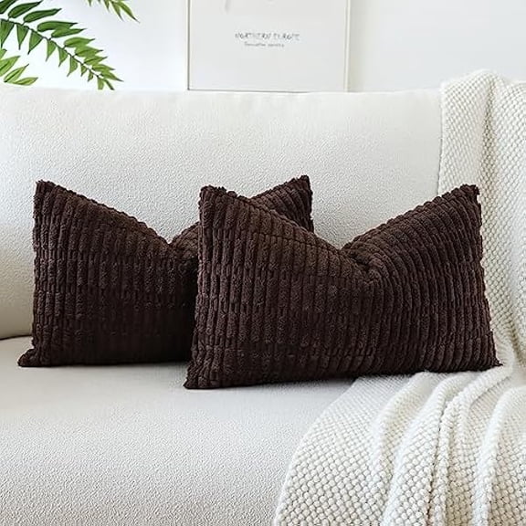 Eryueer Set of 2 Corduroy Soft Striped Cushion Covers 30x50 cm Boho Decorative Throw Pillow Covers Lumbar Cushion Case Couch Home Decor Pillowcases for Sofa Bedroom 12x20 Inch (Dark Brown)