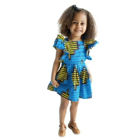 

TAIAOJING Toddler Girl Dress Kids Ankara Traditional Style Fly Princess African Backless Sleeve Dresses 3-4 Years
